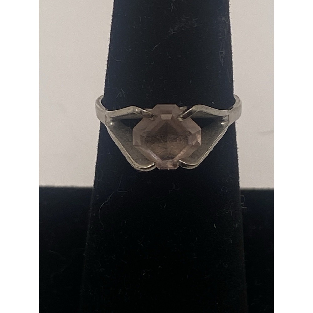 VTG Modernist Sterling Silver Ring Geometric Octagon-Cut Light Purple Stone Sz 6